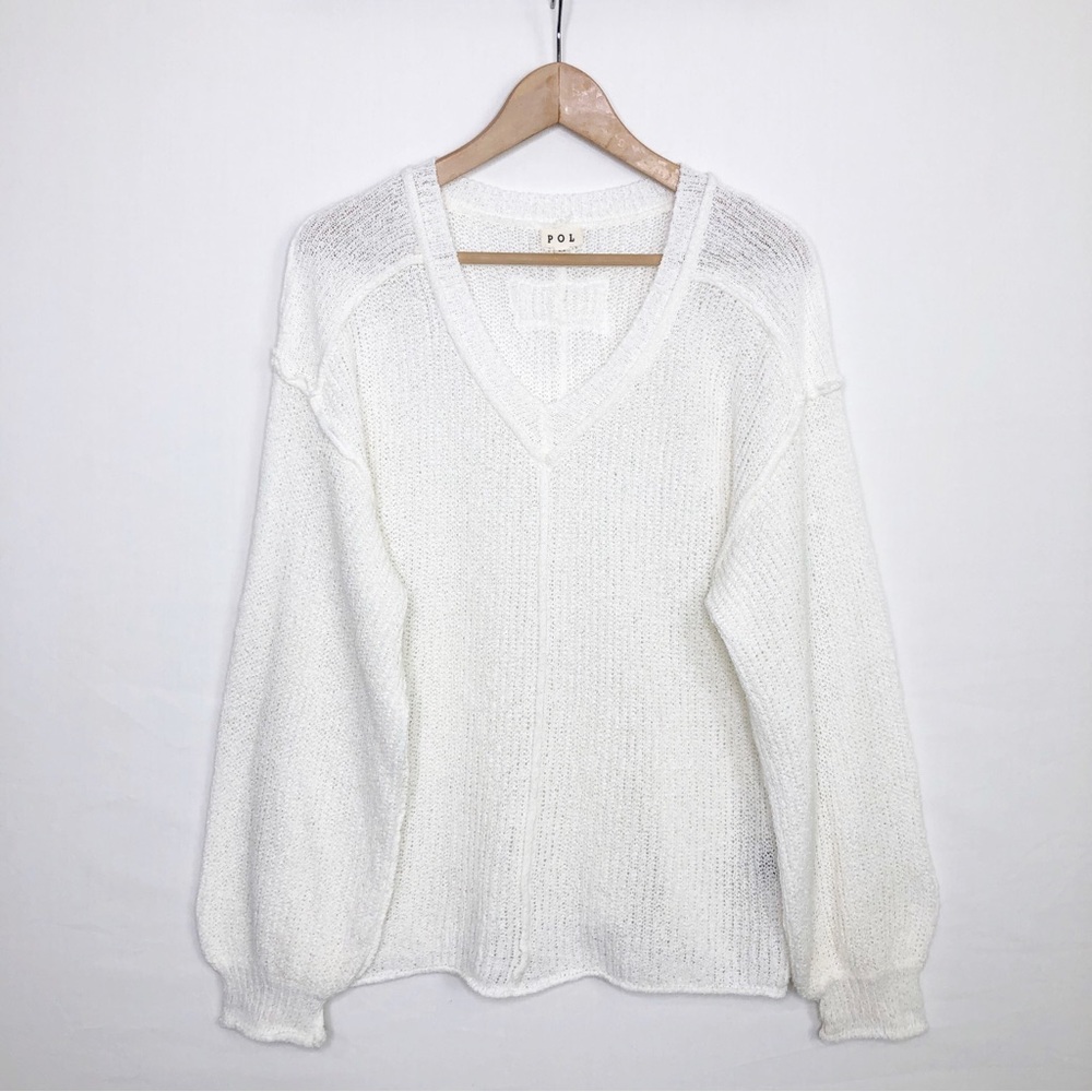 POL cream open knit V-neck lightweight sweater